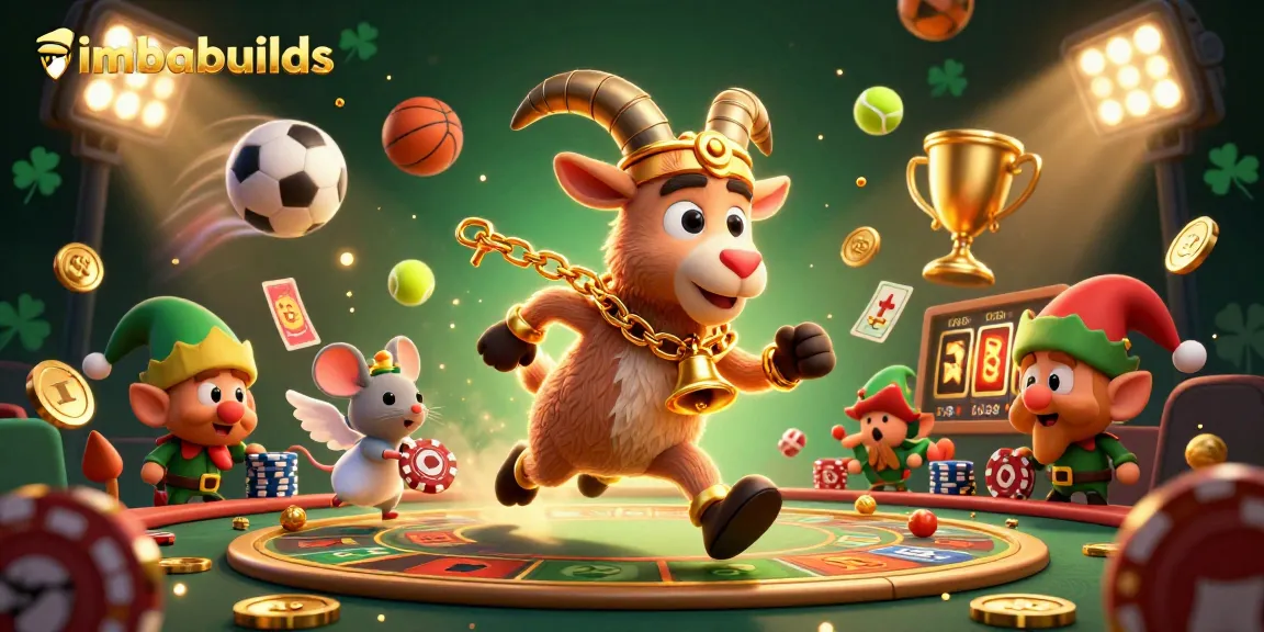 imbabuilds slots-themed scene with Krampus, angel mouse, and elf gremlins battling over poker chips