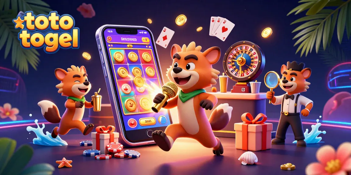 Gambarlah toto togel yang penuh warna dengan hyena komedi yang memikat dan elemen permainan kasino.