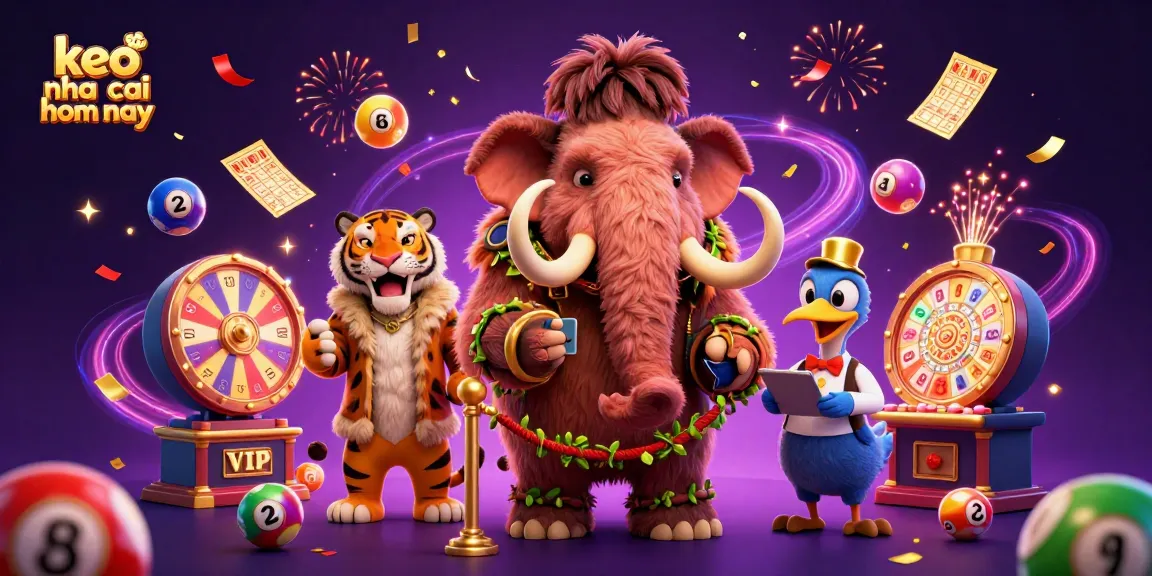 Experience the excitement of keo nha cai hom nay with bouncing lottery numbers and vibrant casino characters.