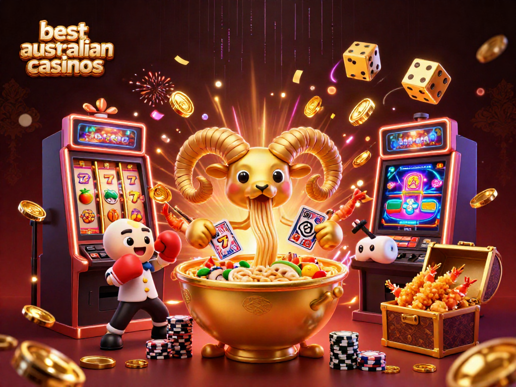 Experience the excitement of the best australian online casinos with a vibrant 3D casino scene.