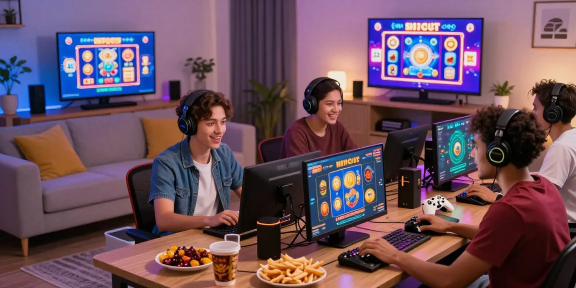 Excited players engaging with slot mpo games in a cozy gaming environment.