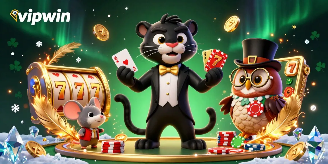 Experience thrilling gameplay at vipwin's vibrant casino with cards and chips, encapsulated in a rich, colorful 3D scene.
