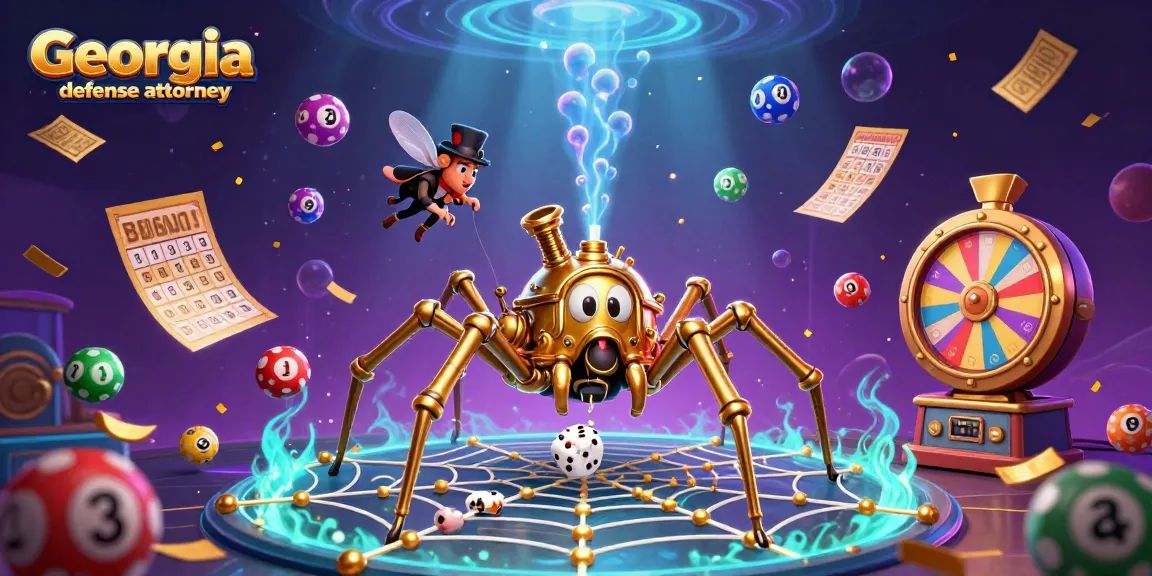 Georgia defense attorney webbing caught dice with steampunk spider in a vibrant casino scene