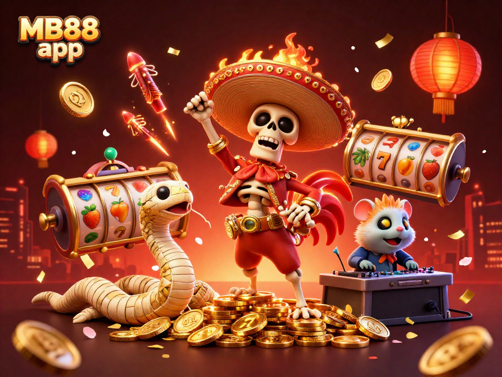 Celebrate big wins with the exciting MB88 app featuring vibrant casino characters and dynamic game elements.