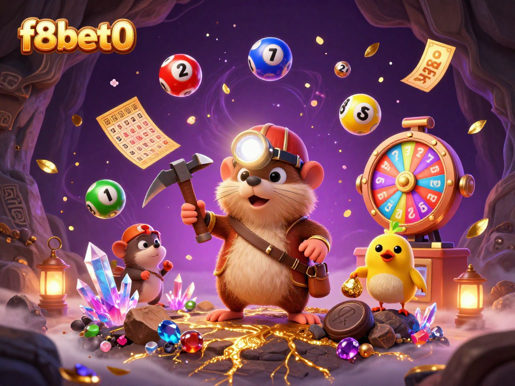 Win exciting games at f8bet0 with a vibrant 3D casino adventure illustration.