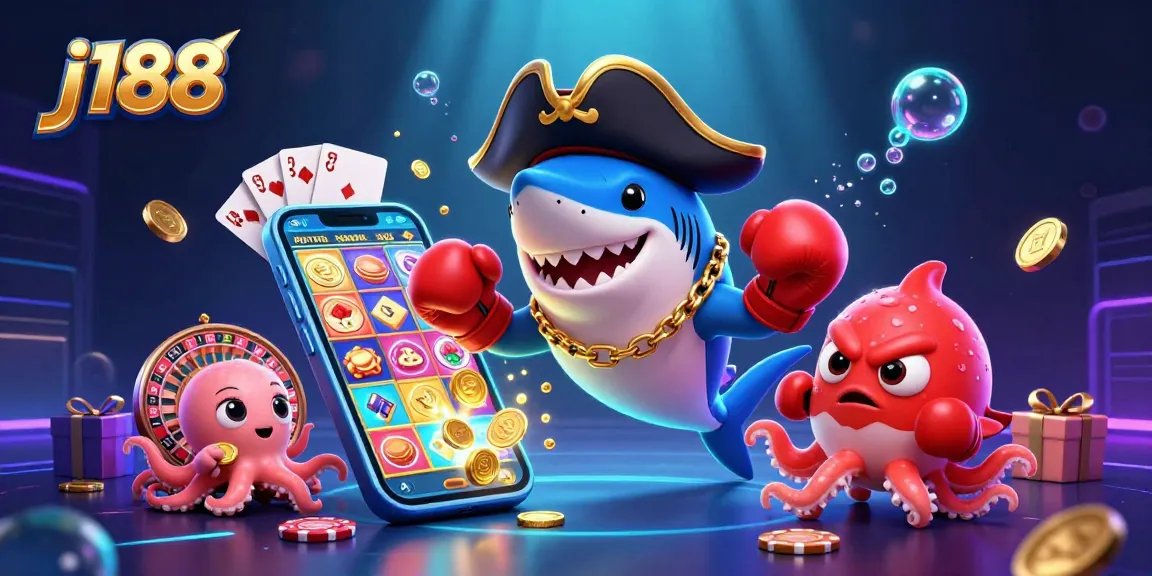 Experience thrilling gameplay with j188, featuring a vibrant scene of cartoon casino characters and dynamic game elements.