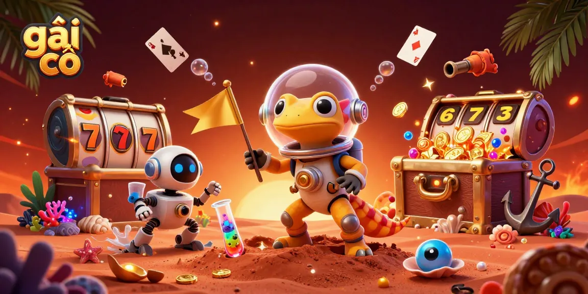 Experience the vibrant action of gái gọi with a Martian gecko discovering a golden casino on Mars.