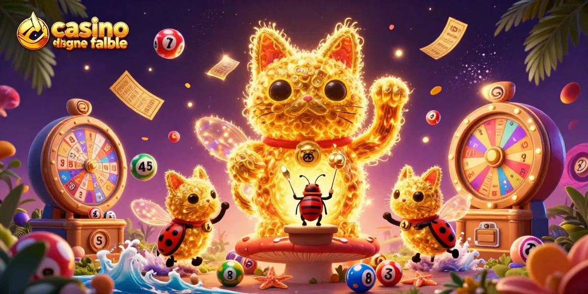 Admirez la scène captivante de casino en ligne fiable avec des lucioles dorées et des symboles de jeu, créant de l’excitation.