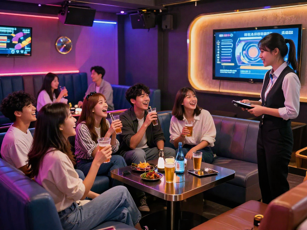 강남 달리는토끼에서 즐거운 노래와 음료를 나누는 손님들