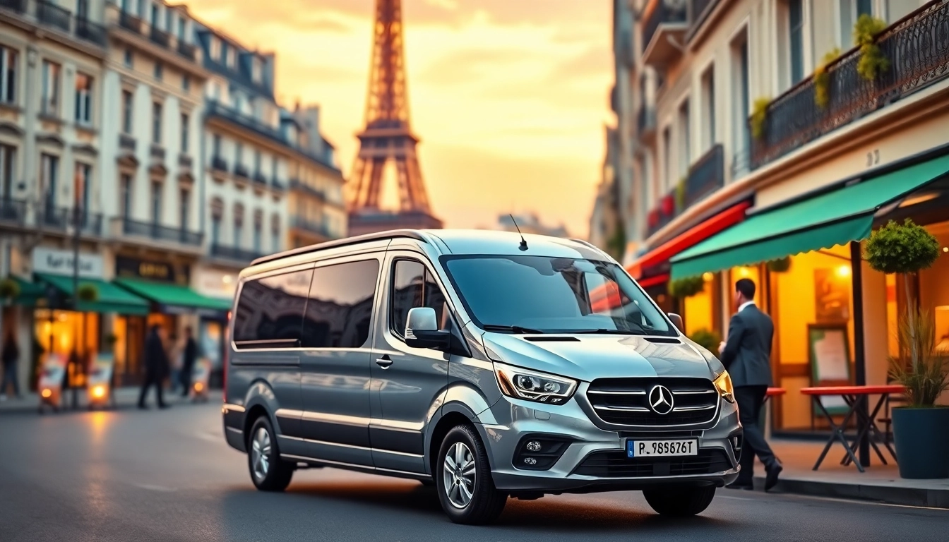 Orly Airport to Paris Transfer vehicle ready for passengers in a vibrant Parisian setting.