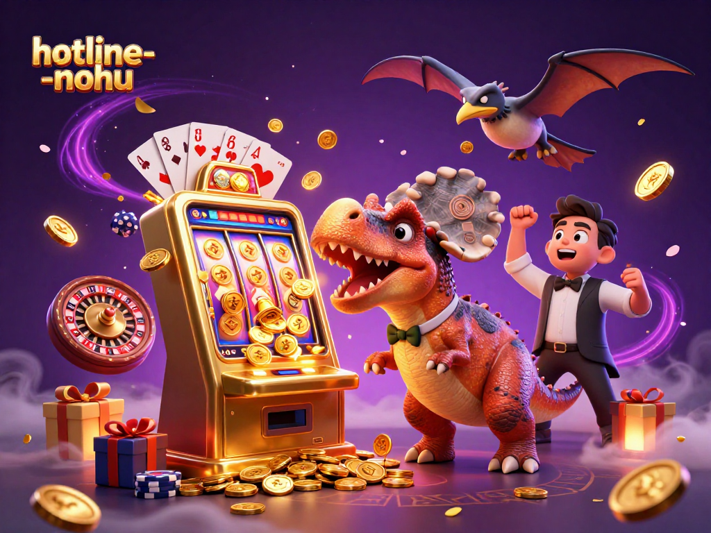 Experience thrilling fun in hotline-nohu as a pachycephalosaurus wins jackpots from a slot machine.