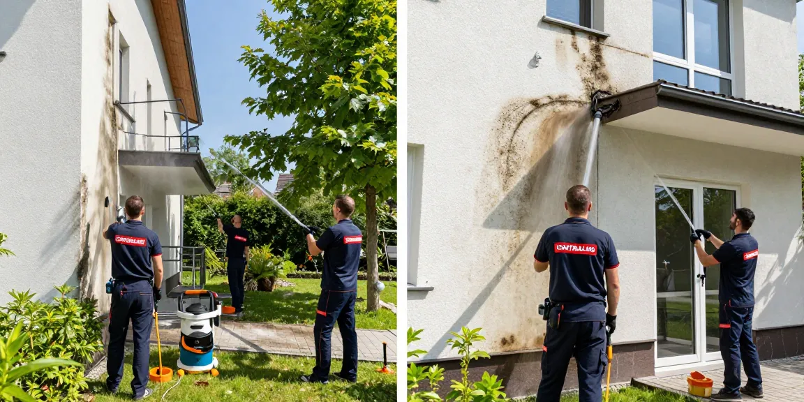 Reinigung Burgwald durch CONTRALMO: Professionelles Team reinigt Fassade und Dach für langanhaltenden Schutz.
