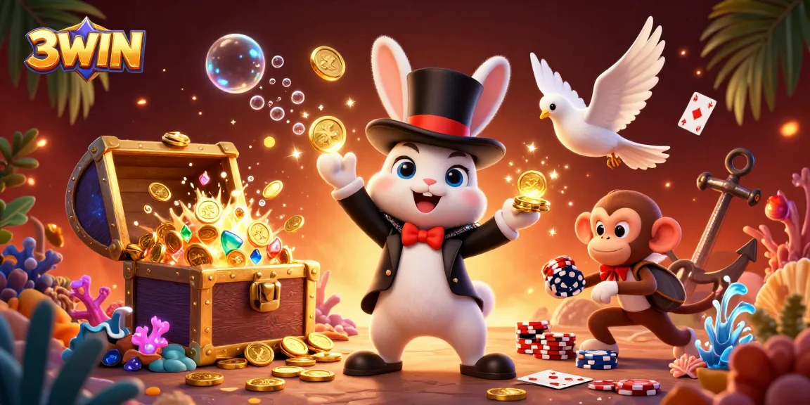 Experience thrilling gameplay at 3WIN with a vibrant illustration of a magical casino scene filled with excitement.