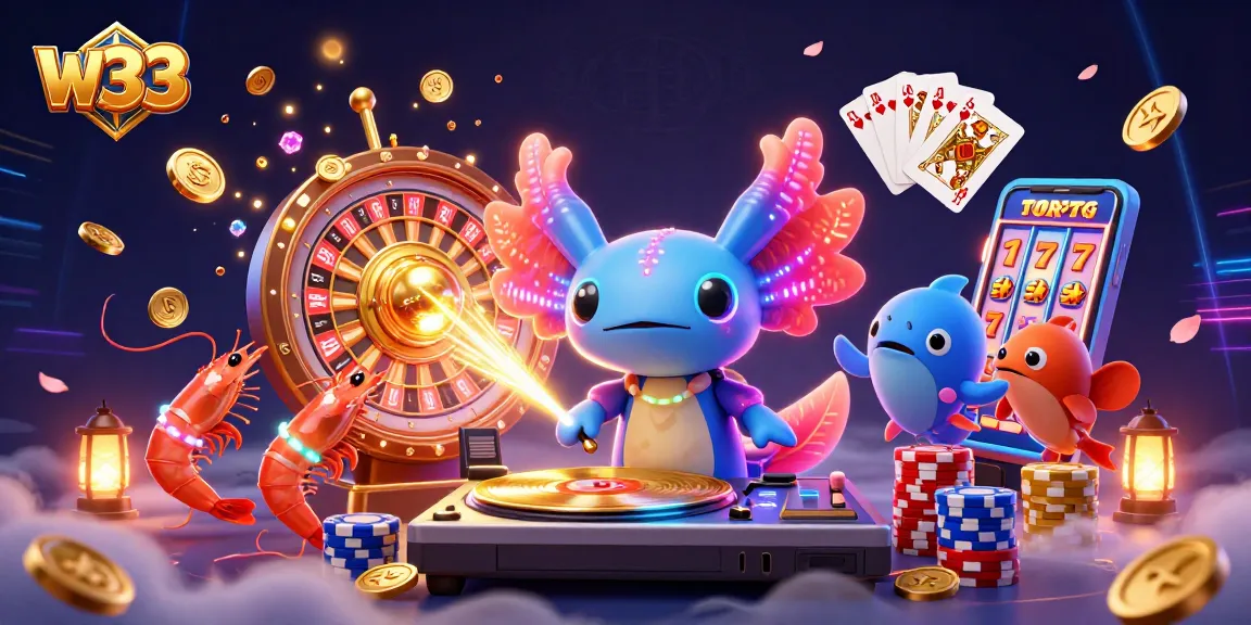 Experience the vibrant world of w33 casinos with animated characters and dazzling game elements.
