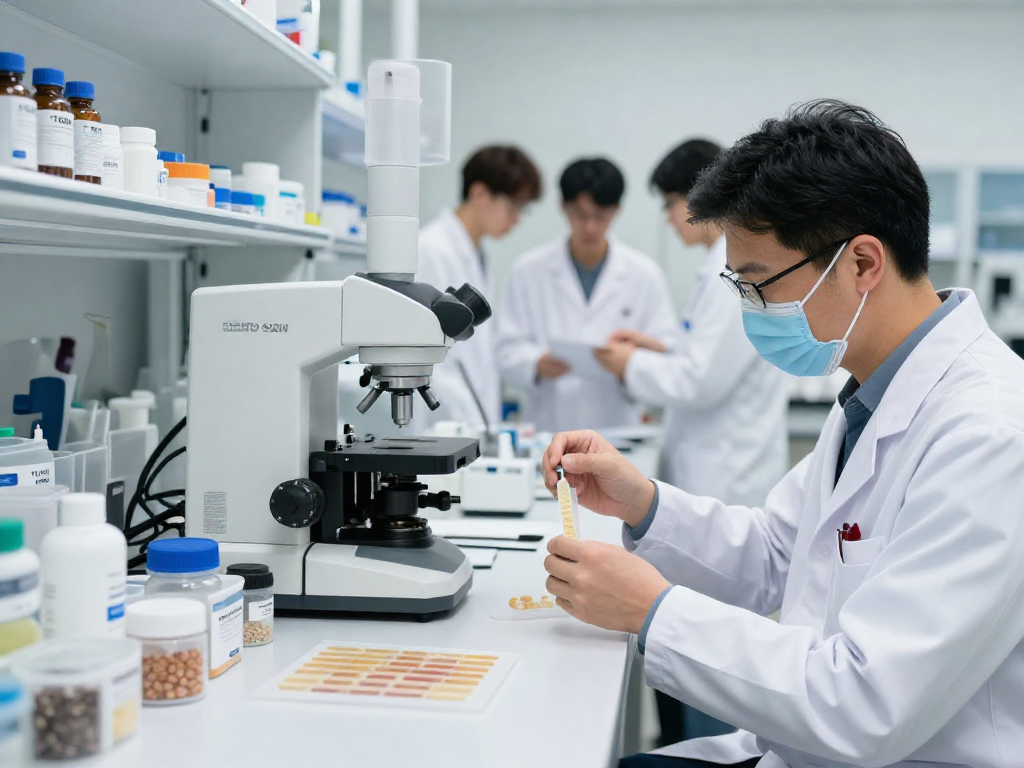 Researcher demonstrating TB 500 benefits in a modern lab setting while formulating innovative buccal strips.