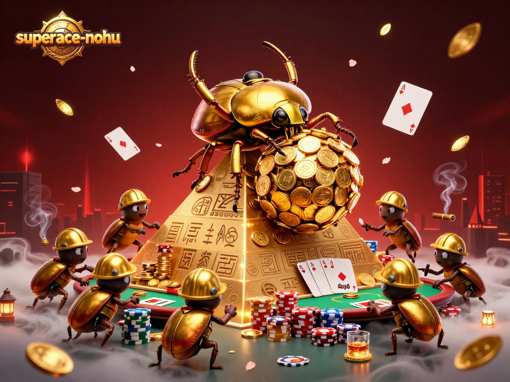 superace-nohu showcases a golden beetle and casino elements in an exhilarating casino scene
