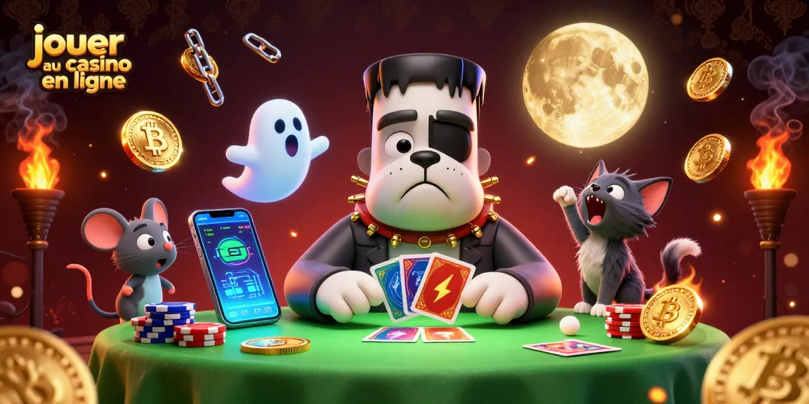 Jouez au casino en ligne avec des cartes et des personnages fantasmagoriques à une table de jeu animée.