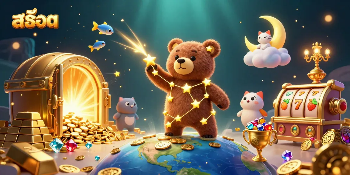 Win big playing สล็อต with our magical 3D casino scene featuring lucky gems and treasures.