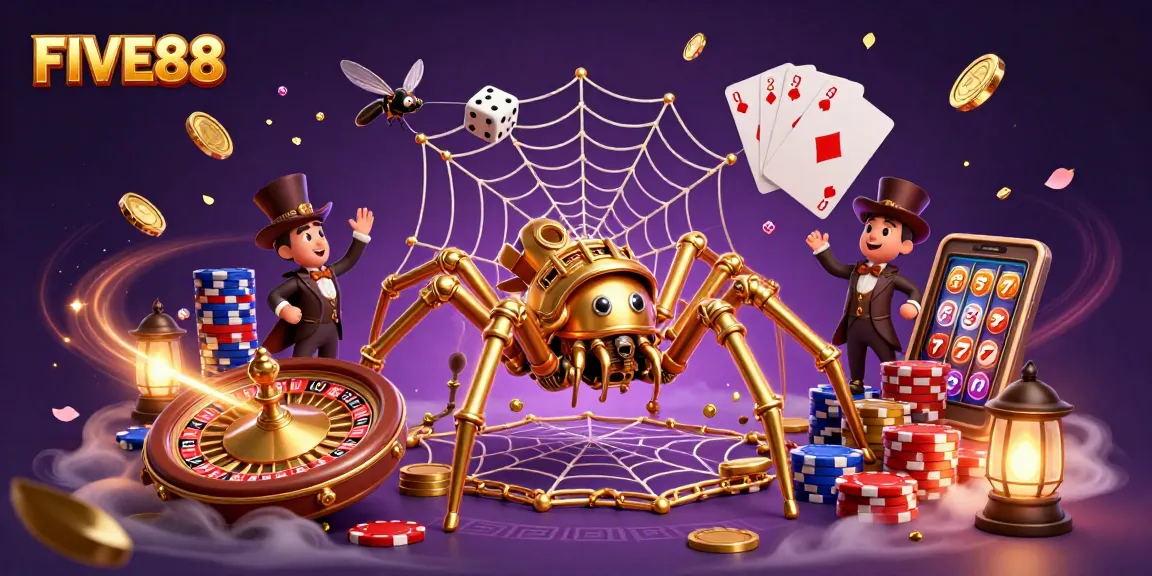 FIVE88 captures thrilling casino action with steampunk elements, showcasing a dynamic gaming scene.