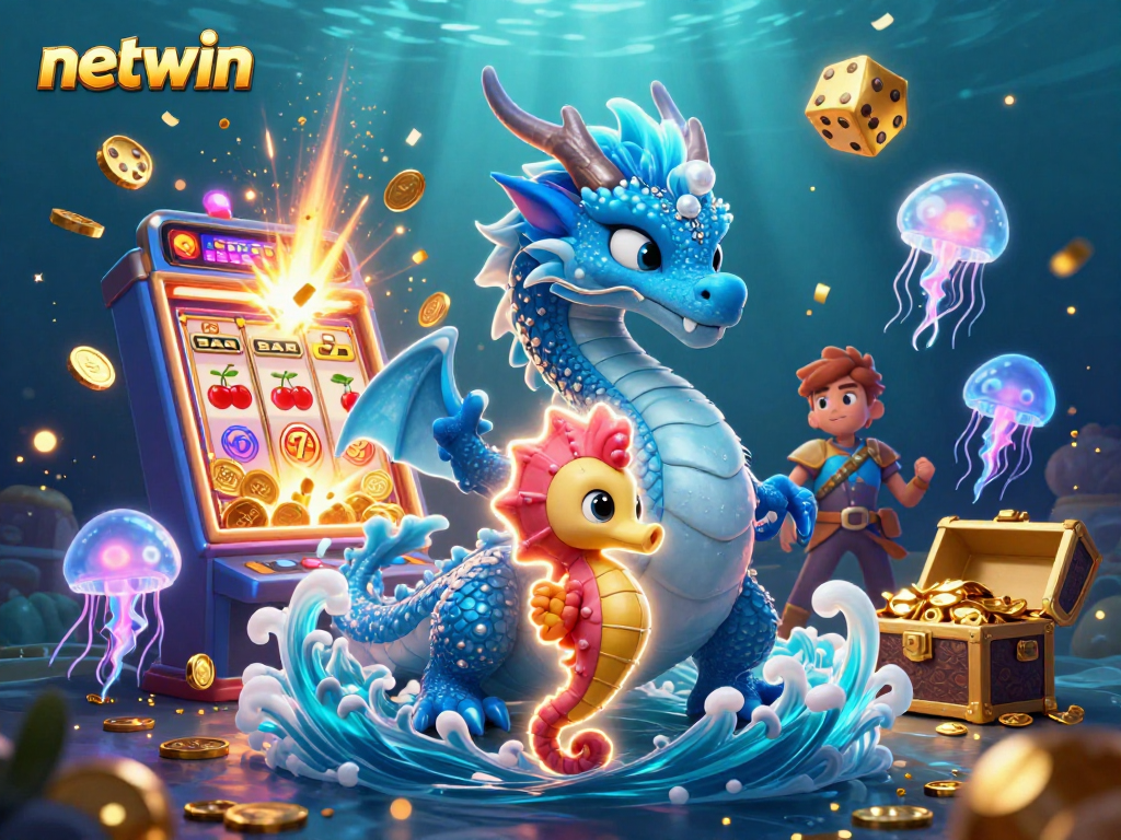 Experience thrilling wins with netwin's vibrant casino adventure featuring dragons, knights, and slot machines.