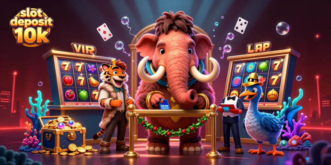 Experience winning excitement with slot deposit 10k amidst vibrant casino characters and dazzling game elements.
