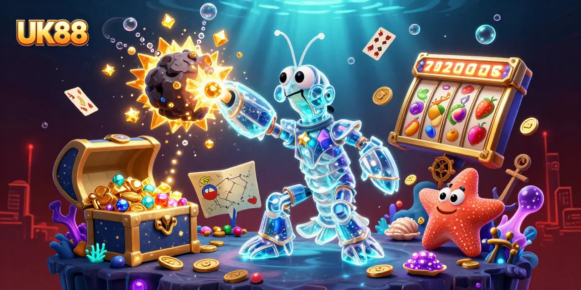 Experience excitement at UK88 with a galactic shrimp smashing through a jackpot treasure!