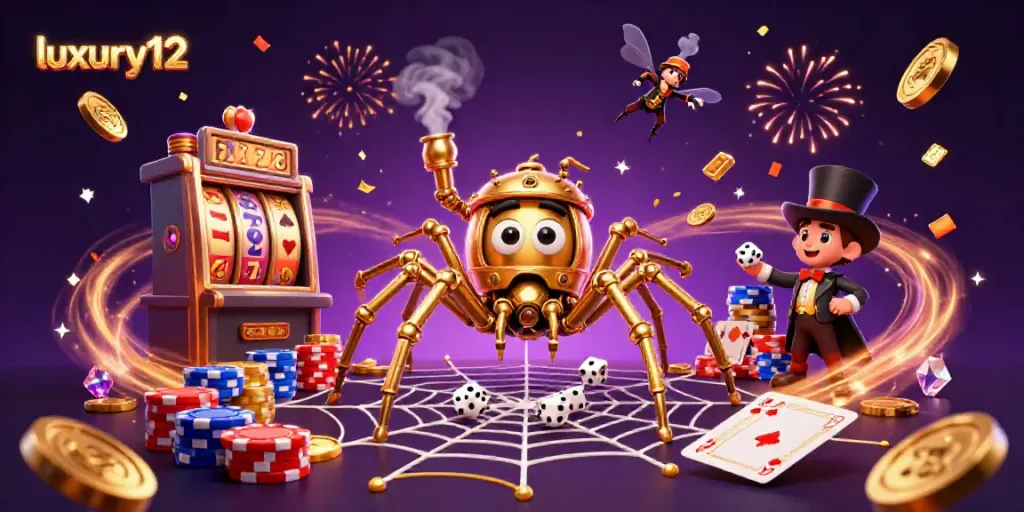 Experience the excitement of luxury12 slots with vibrant 3D steampunk elements and casino symbols.
