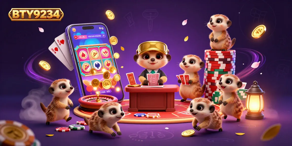Experience the lively casino atmosphere with meerkats in action at BTY9234, showcasing their gaming excitement.