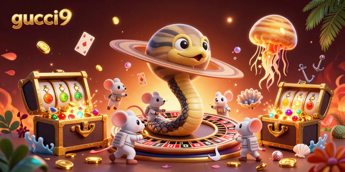 Play exciting slots at gucci9 with a vibrant casino-themed cosmic illustration.